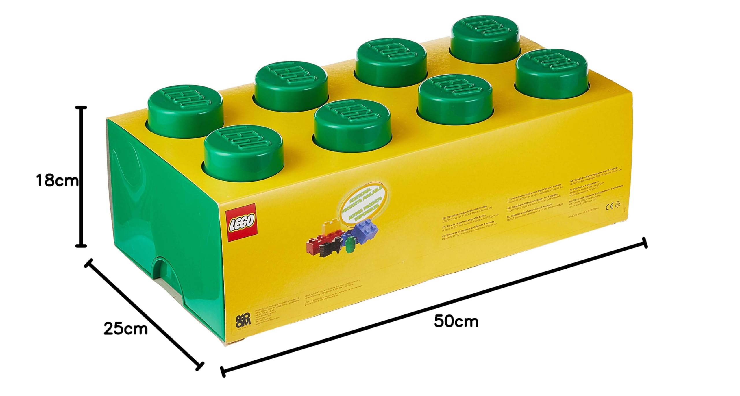Room Copenhagen Mattoncino LEGO a 8 bottoncini, contenitore impilabile, 12 l, verde, 25 x 50 x 18 cm
