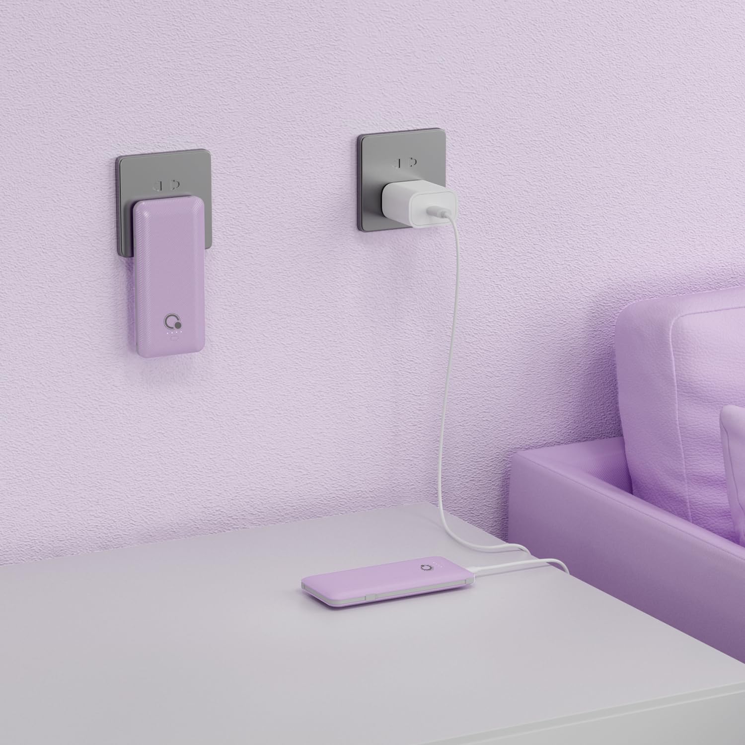 Q Batería externa de 10000 mAh, cargador portátil delgado, paquete de batería externa de 4 salidas con enchufe de pared de CA integrado, micro USB C, 3 cables compatibles con iPhone, Samsung, teléfono