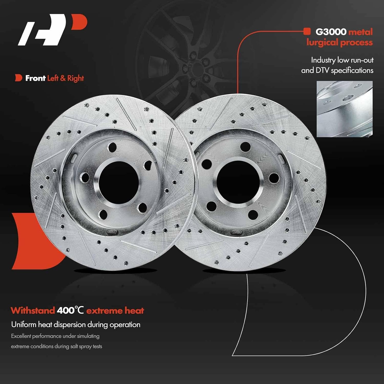 A-Premium 10.94 in (278 mm) Front Drilled and Slotted Disc Brake Rotors + Ceramic Pads Kit Compatible with Chevy, Oldsmobile and Pontiac Models - Classic, Malibu, Alero, Cutlass, Grand Am, 6PC Set