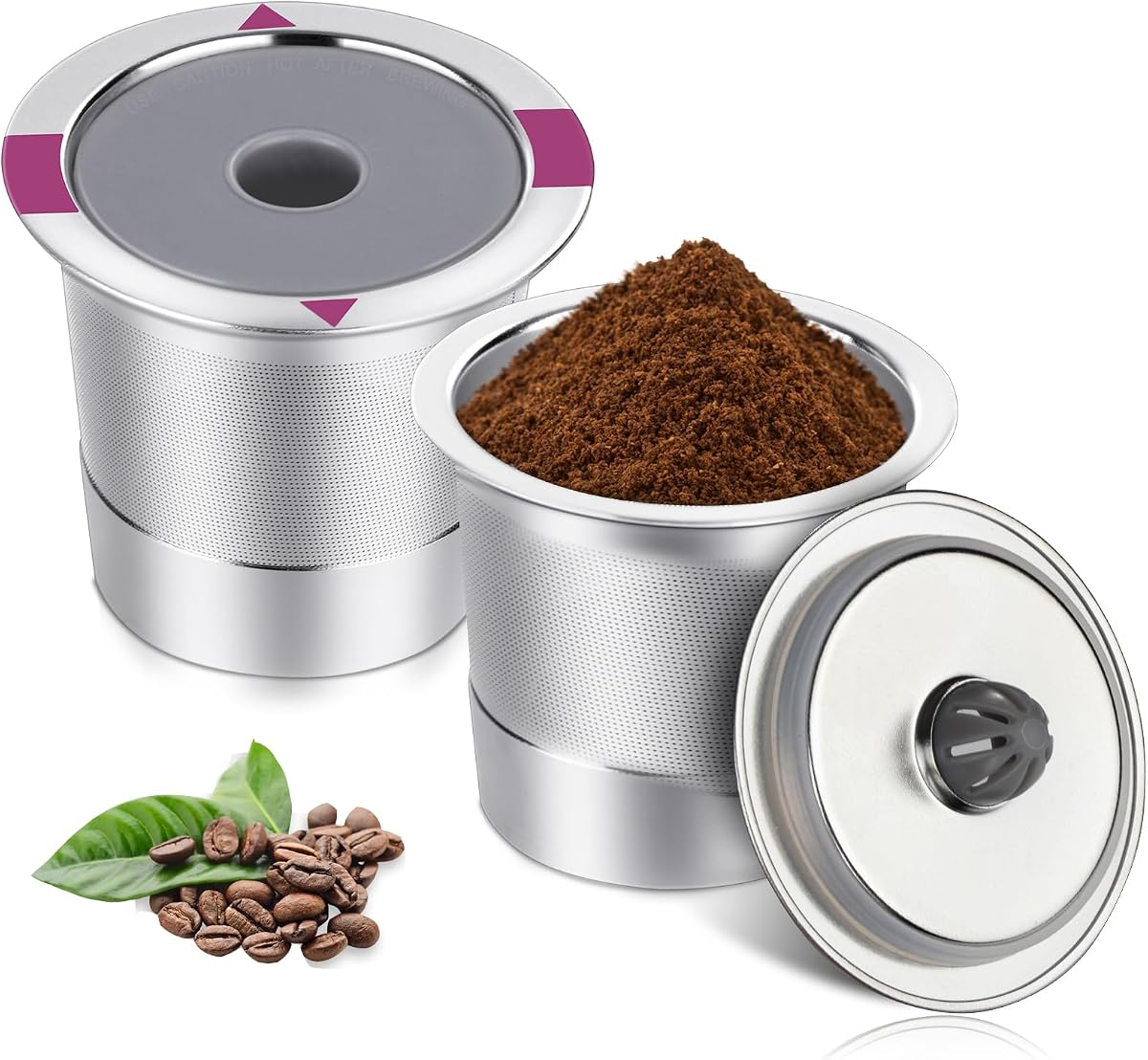 Cápsulas de café K Cups reutilizables de acero inoxidable, paquete de 2 | Compatibilidad universal para cafeteras Keurig 1.0, 2.0 de una sola porción, NOTA: solo máquina de un orificio