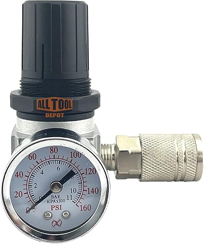 Miniatura 2 de D27253 Craftman Regulador de compresor de aire 4 puertos Devilbiss con manómetro, kit de acoplador rápido industrial estilo M