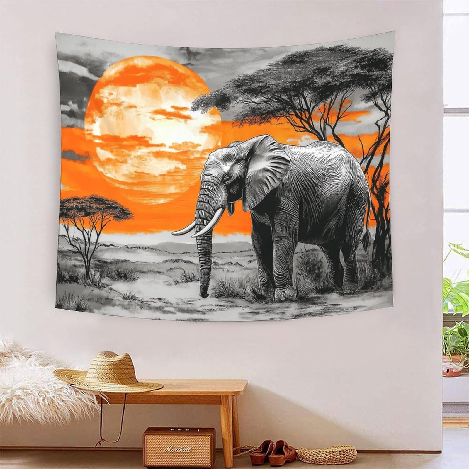 Yyvkpmlxc Style-2 3D Elephant Print Tapestry Wall Hanging|Sunset Landscape Wall Blanket Tapestry Dorm Decor Polyester For Living Room Bedroom 150Cmx200cm