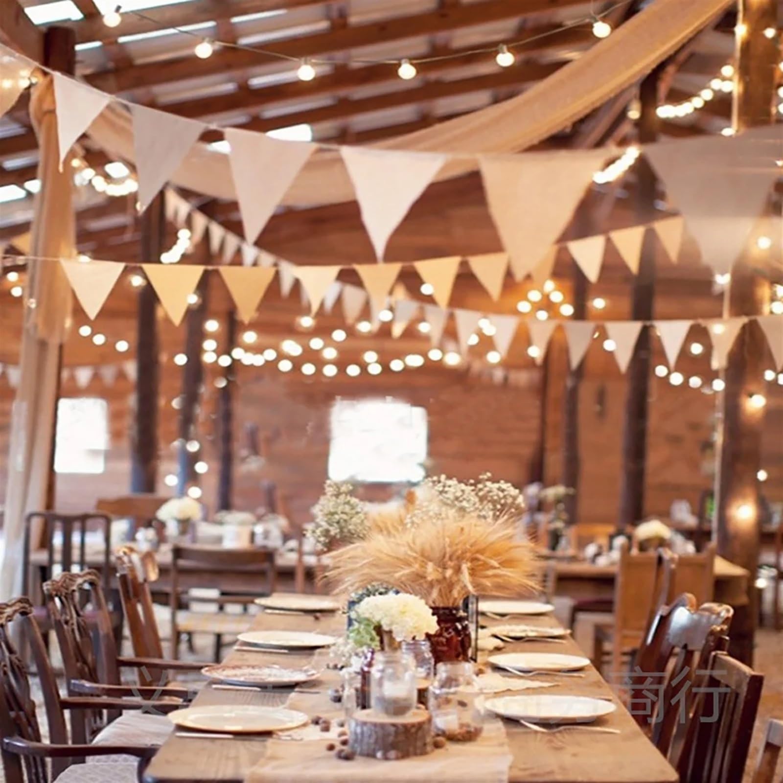 Dreieckige Bunting-Flaggen, Leinen, Jute, Wimpel, 2er-Pack, Party, Geburtstag, Hochzeit, Dekoration(2pcs)