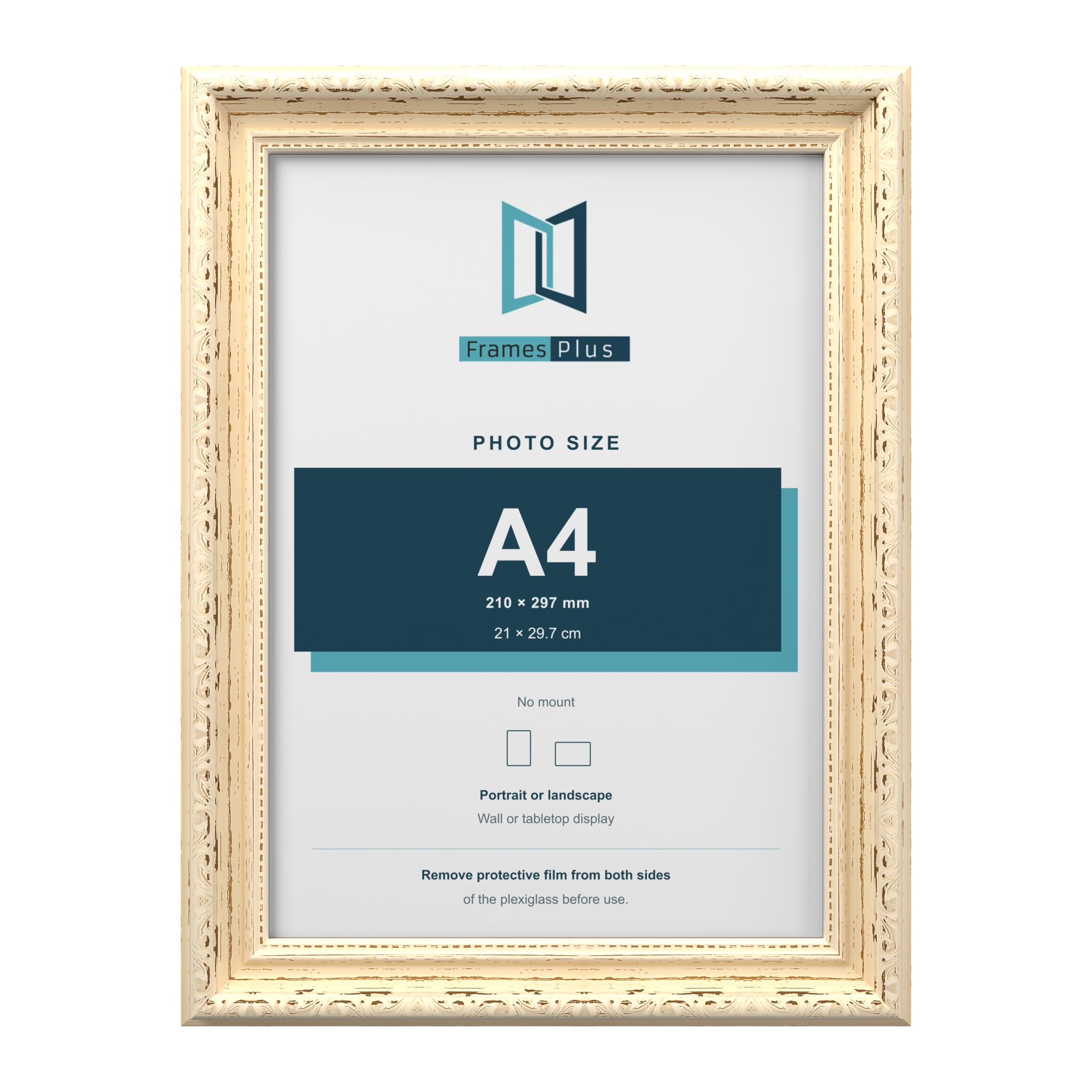FramesPlus ORNATE Shabby Chic A4 Picture Frame, Cream — image 1