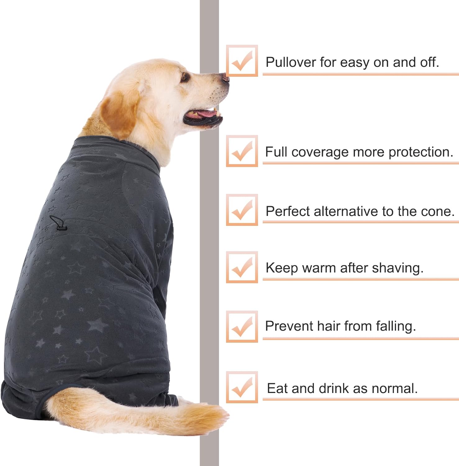 Dog Coats Autumn Winter Jumpsuit for Large Medium Dogs, Warmer Recovery Suit Polar Fleece Dog Bodysuit Lightweight Pajamas Pullover Stretchy Onesie Four-Legged Cold Weather Clothes(7XL, Grey)
