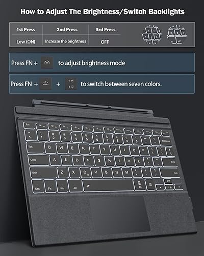 Miniatura 4 de Covertor MoKo para Microsoft Surface Pro 4 / Pro 3 / Surface Pro 2017, teclado Bluetooth inalámbrico delgado con Trackpad, retroiluminado con luces