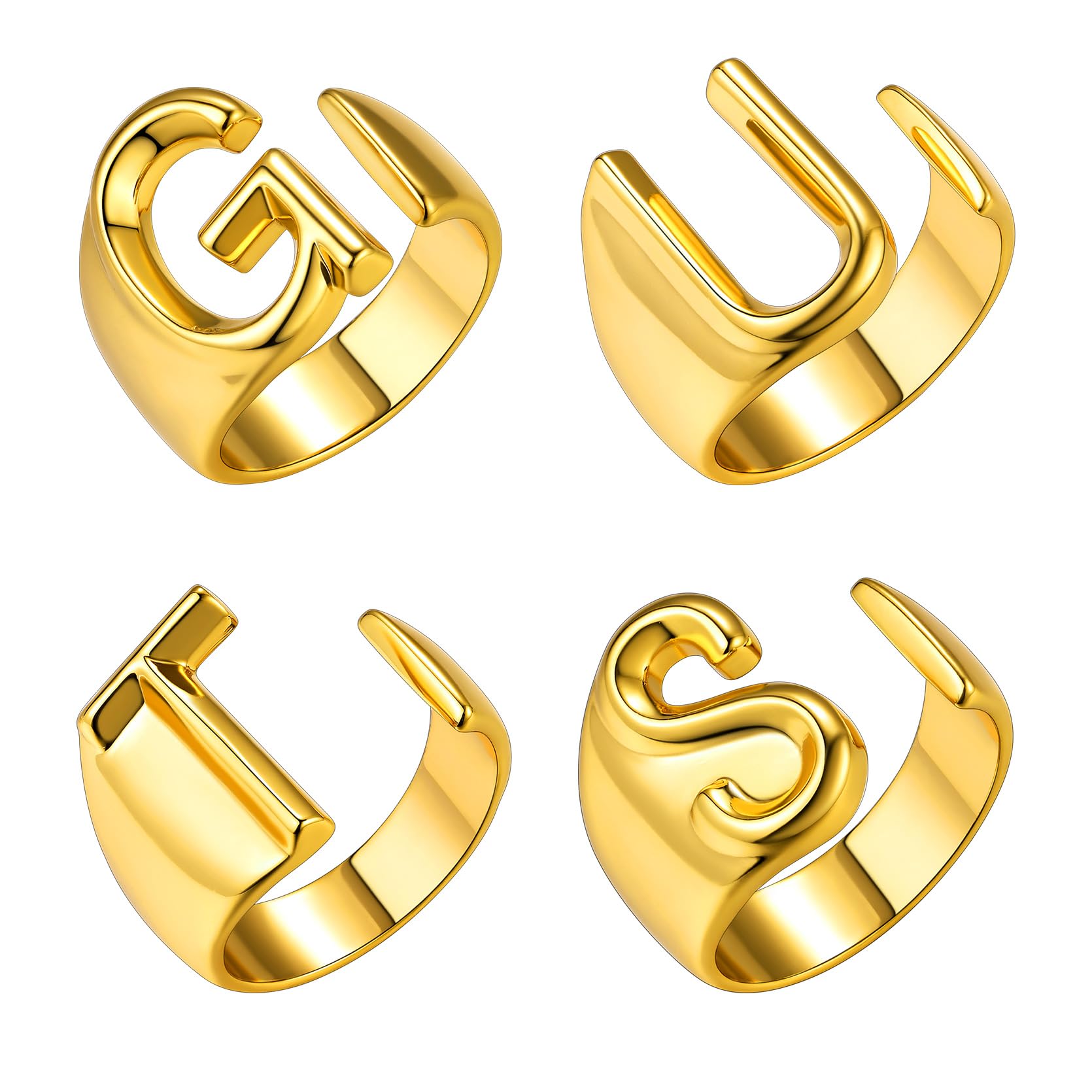 KeyStyleBold Initial Letter Rings Adjustable, GoldChic Jewelry Women Gold Statement Ring Personalized Engraved Women’s Open Signet Ring for Party (Gold, White Gold, Black)