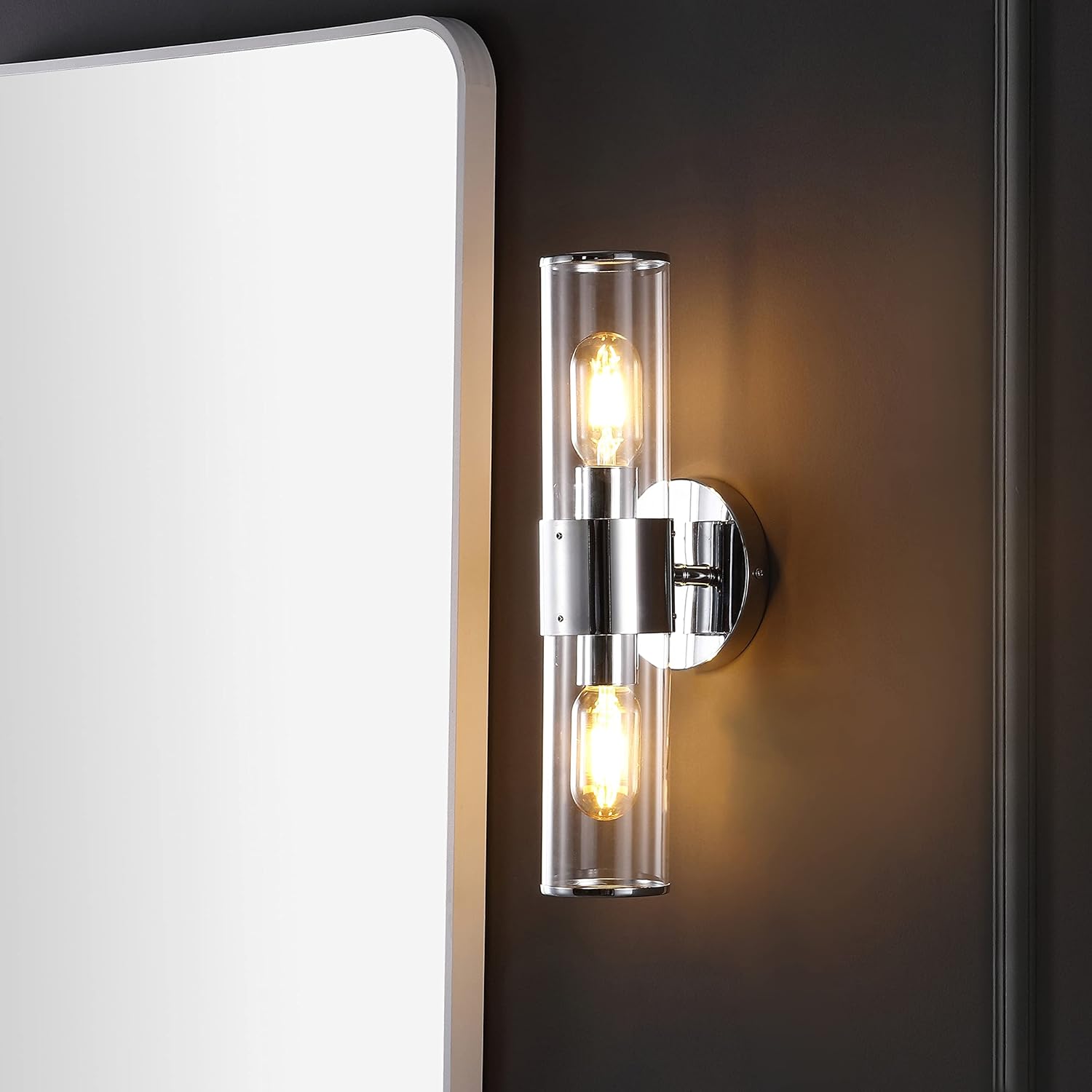 JONATHAN Y 15.5" Chrome/Clear 2-Light Modern Iron LED Wall Sconce for Bathroom Vanity Kitchen Hallway, Clear Acrylic Shade, LED Bulbs Included (JYL9913B)