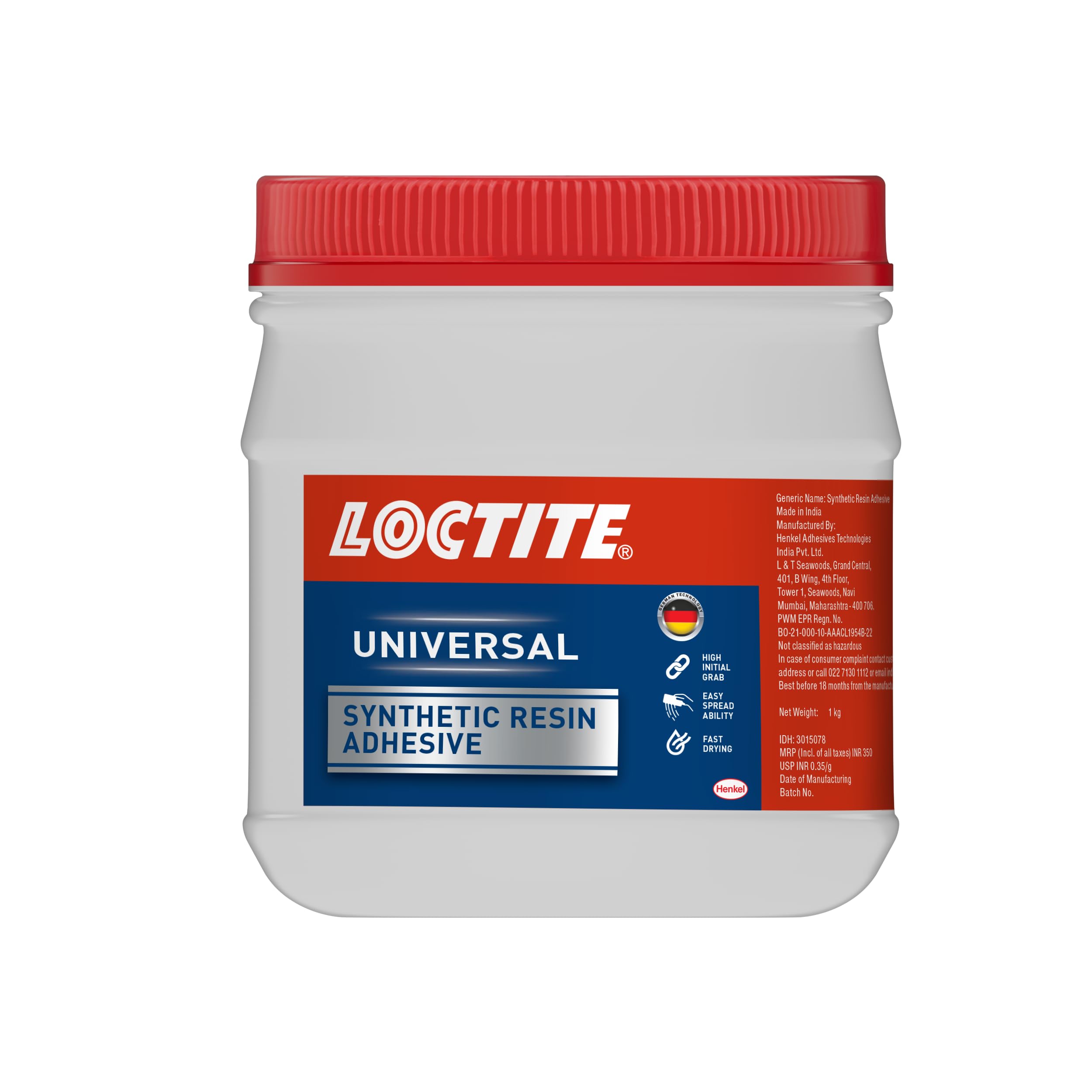 Loctite Universal Wood Glue| Ideal for bonding all types of wood| For Interior & Outdoor work| Bonds more sheets| Compatible with Wood to laminate, veneer, MDF| White| 1x1kg