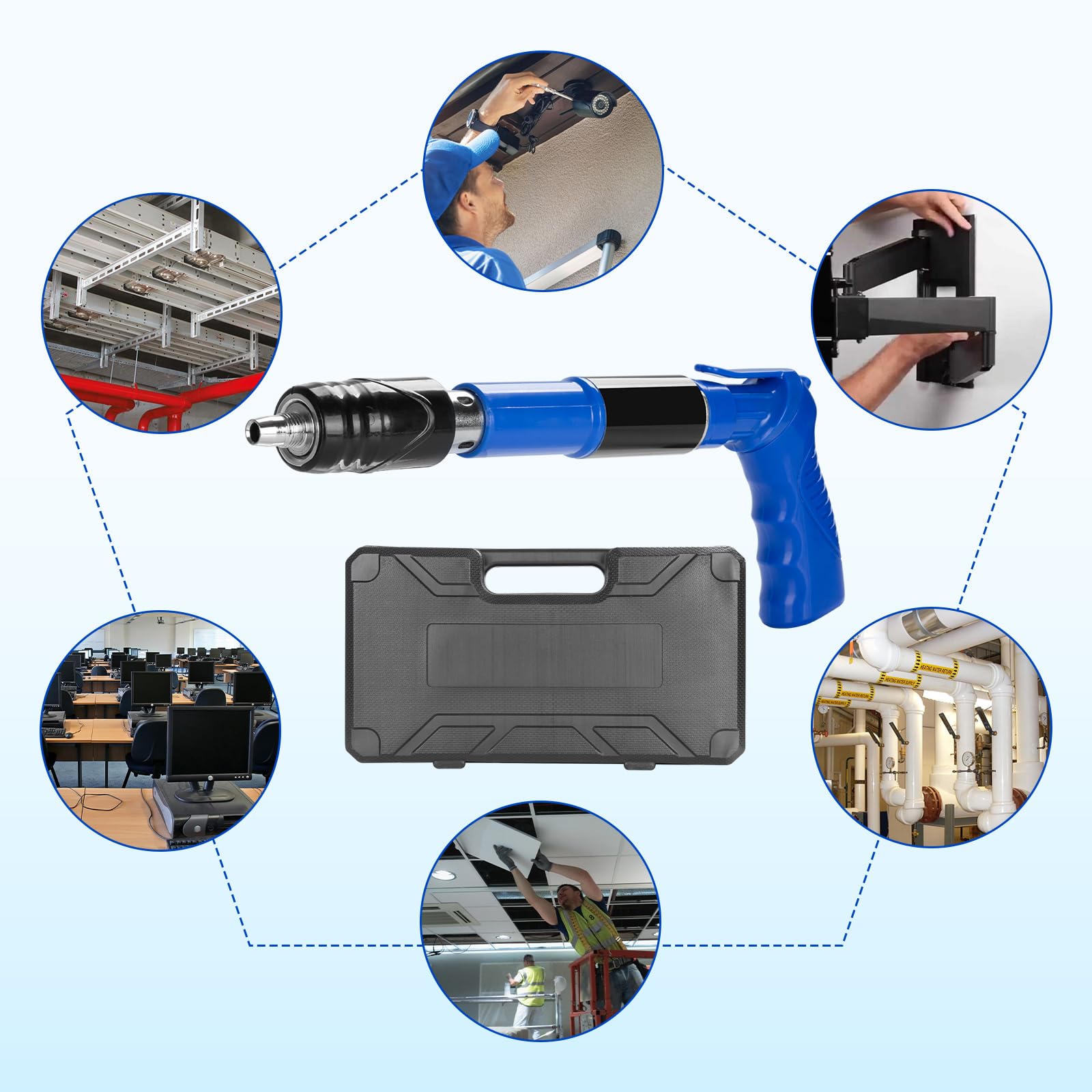 Pistola Manuale Sparachiodi Kit,Chiodi Regolabile 5 Velocità Pistola sparachiodi,con 120 pezzi per Unghie Rotonde,Strumento Per Inchiodare, Spazzola Per la Pulizia