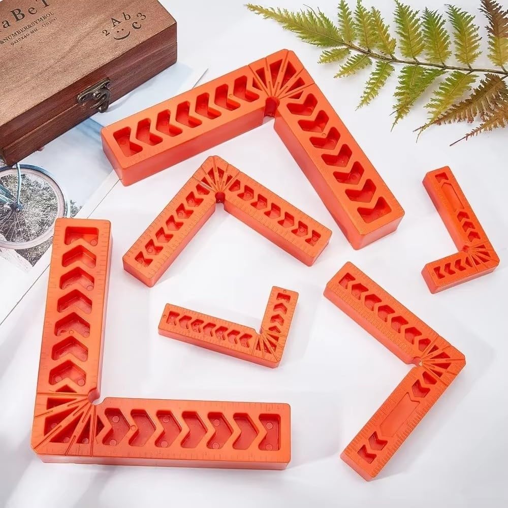 Lot de 12 outils de positionnement à angle droit à 90 degrés – Règle carrée en plastique ABS pour le travail du bois – Marquage multi-angles 45 22,5 degrés – Gabarit compatible avec les pinces – Rouge