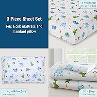 Vista 4 de Wildkin - Juego de sábanas 100% algodón para niños – Sábanas suaves y acogedoras - Dinosaurio Land