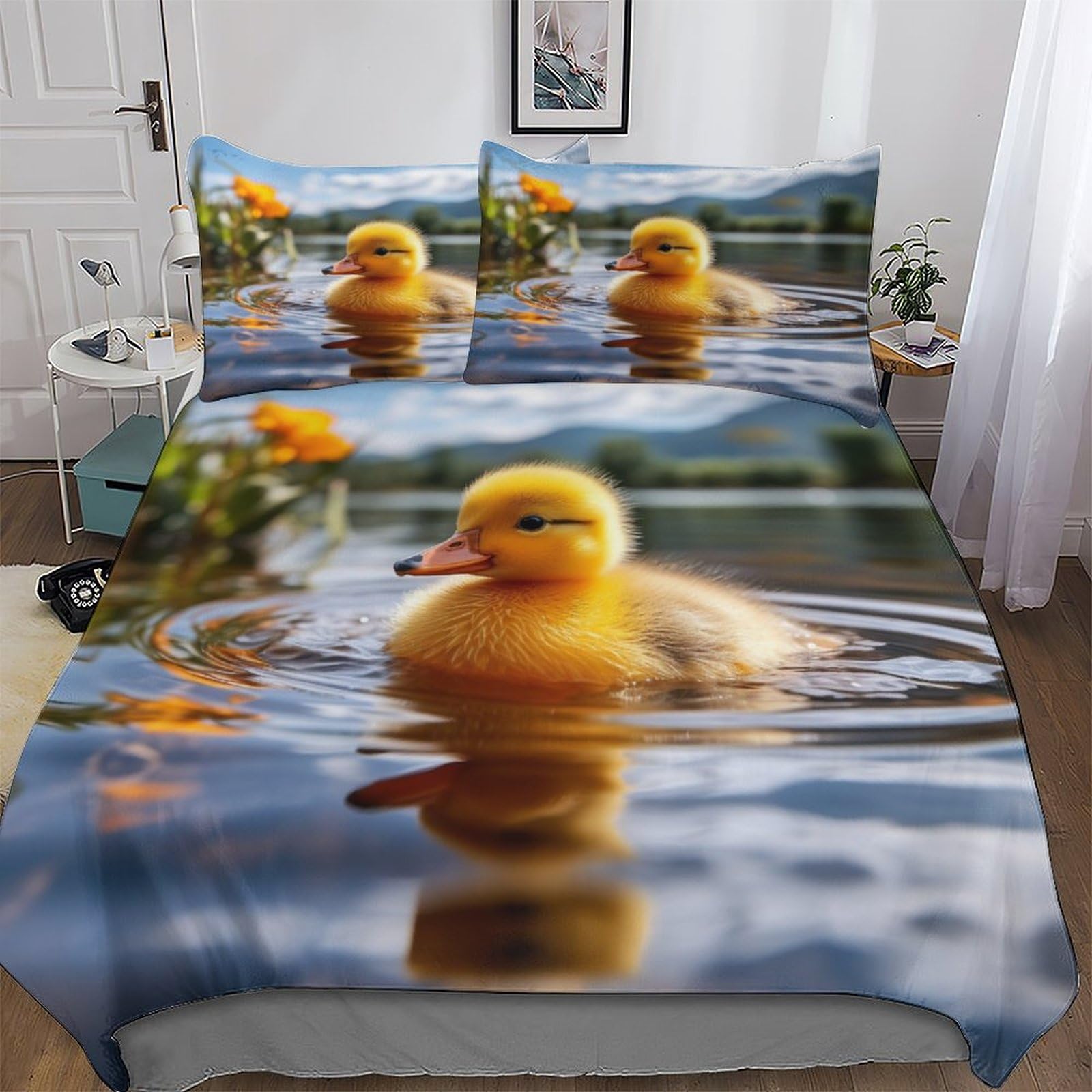 Duck Bedding Set Duvet Cover with Pillowcase Soft Microfiber Comforter Cover 3pcs For Boys, Girls And Teenagers Double (200x200cm)