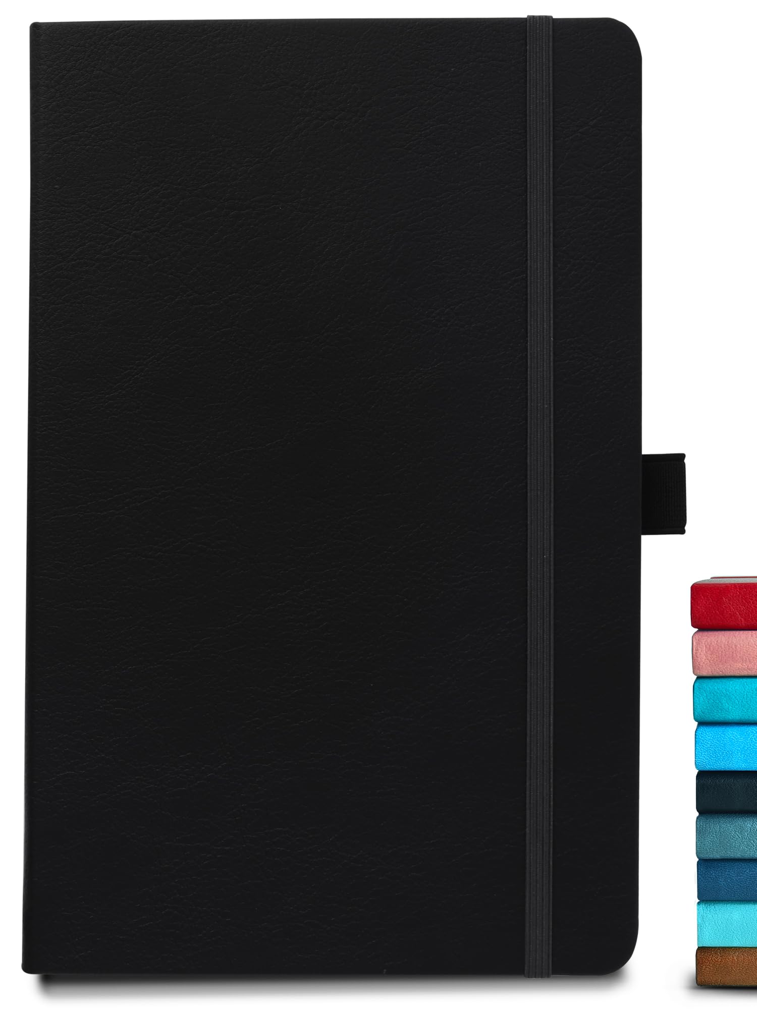 DOODLE A5 Executive Hard Bound PU leather Notebook Diary for Men Women | Corporate Diary with Elastic Band, Ribbon Bookmark & Pen Loop | 160 pages | 80 gsm | For Office and Personal use - Black