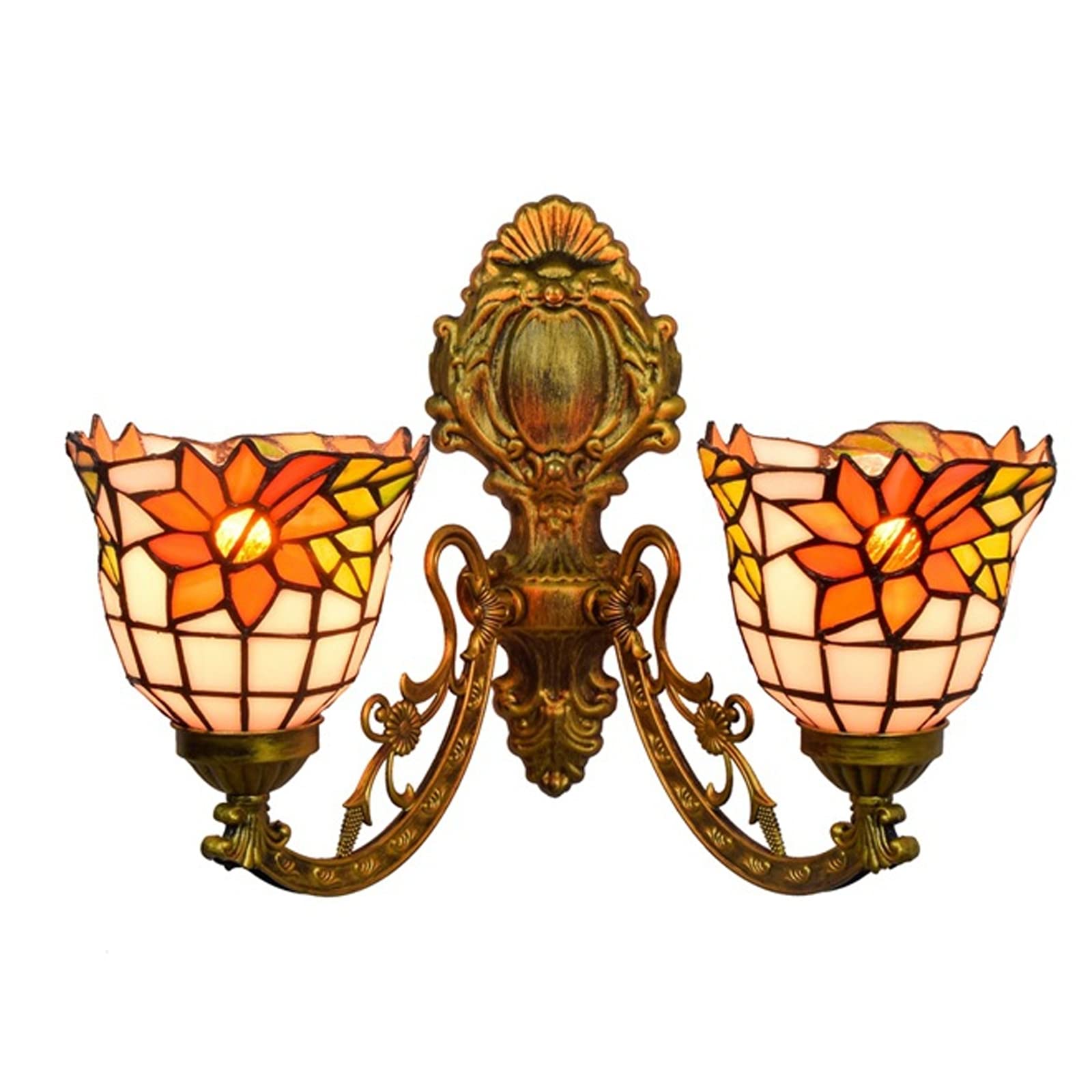 SXSCARKX Creative Lighting Wall Lamp Tiffany Double Head Modern Sun Flower Stained Glass Lampshade for Living Room Dining Corridor Needed
