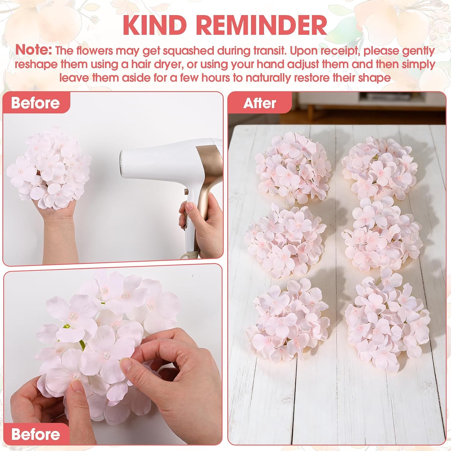 66PCS Hydrangea Artificial Flowers Silk Fake Flowers with Stems for Mother's Day, Home Wedding Decor, Party Table Centerpieces DIY Project and Bouquet Floral Garlands Decoration (Pink)