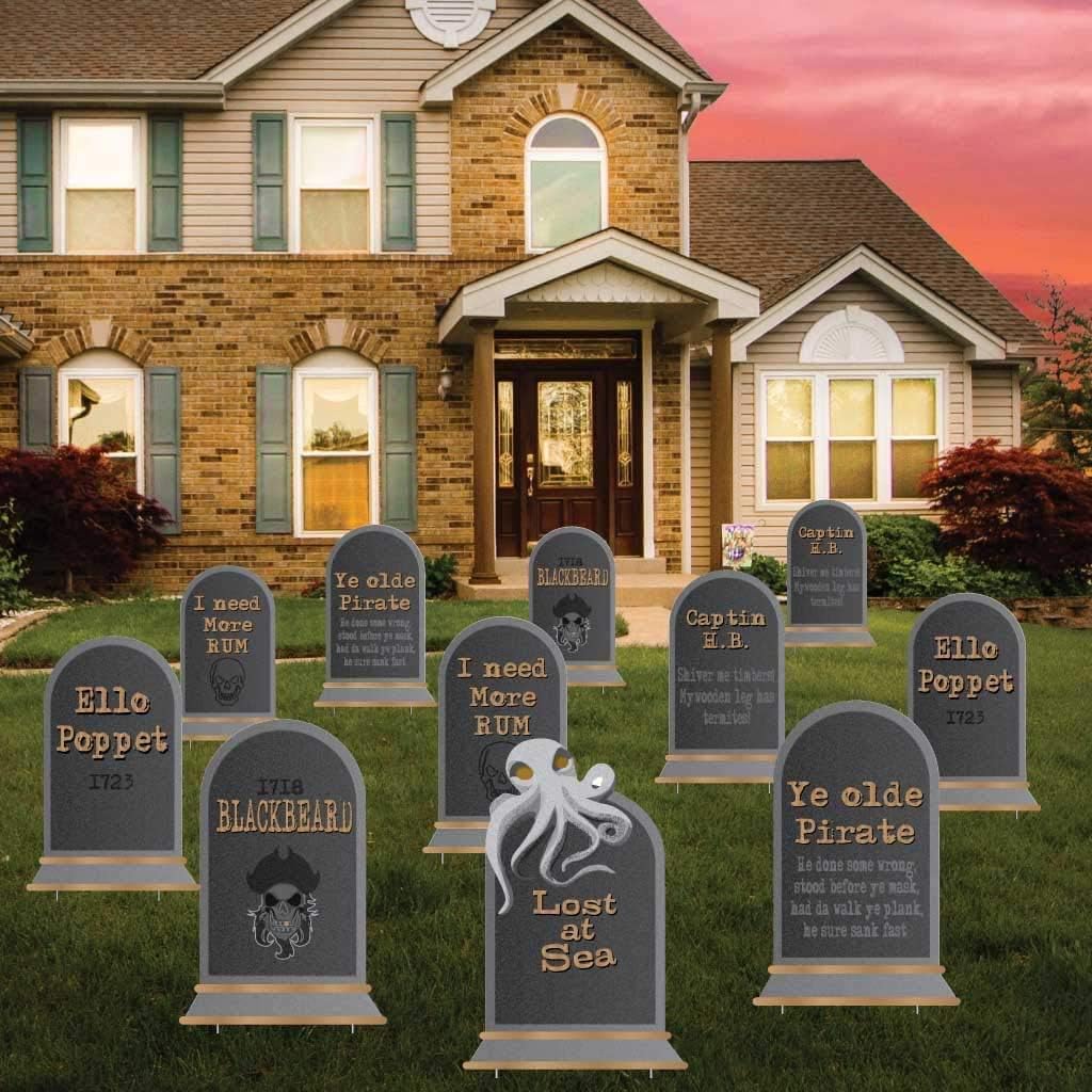 VictoryStore Pirate Tombstones Halloween Yard Sign Decoration Set of 11, 16 Inches By 23.5 Inches