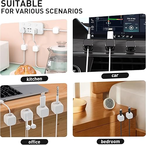 Miniatura 5 de Paquete de 12 clips para cables, organizador de cables, soporte de cable para mesita de noche, organizador de cables magnético, soporte de cable de
