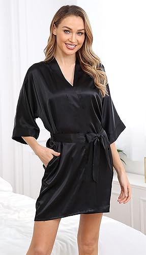 Miniatura 3 de The Bund Women's Silk Robe Short Satin Bathrobe Lightweight Wedding Robes for Bridal Party Bride Bridesmaids Loungewear