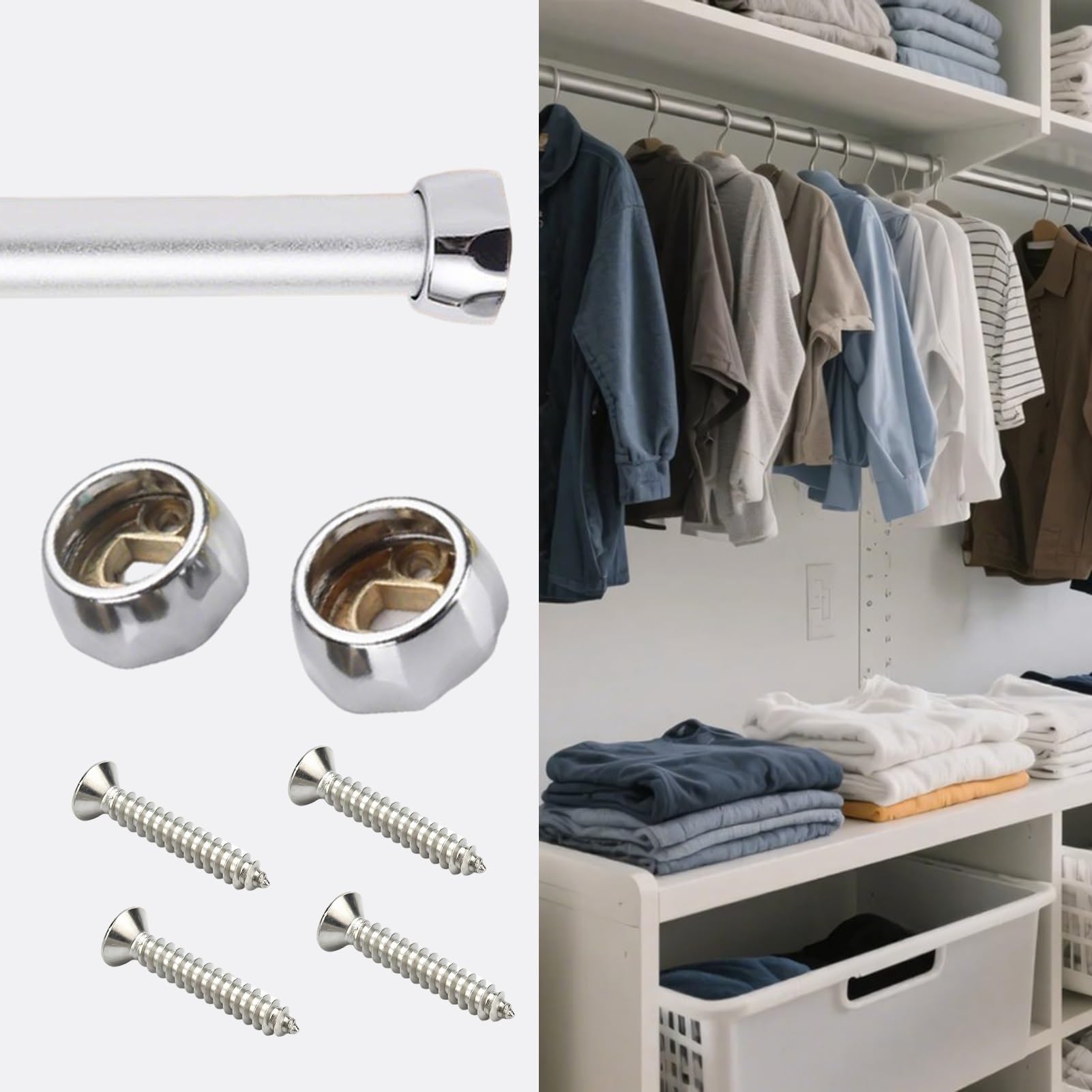 Wardrobe Rail, Waterproof Aluminum Closet And Curtain Rod With Brackets 19-63 inches Multicolor(Silver,22in/55.9cm)
