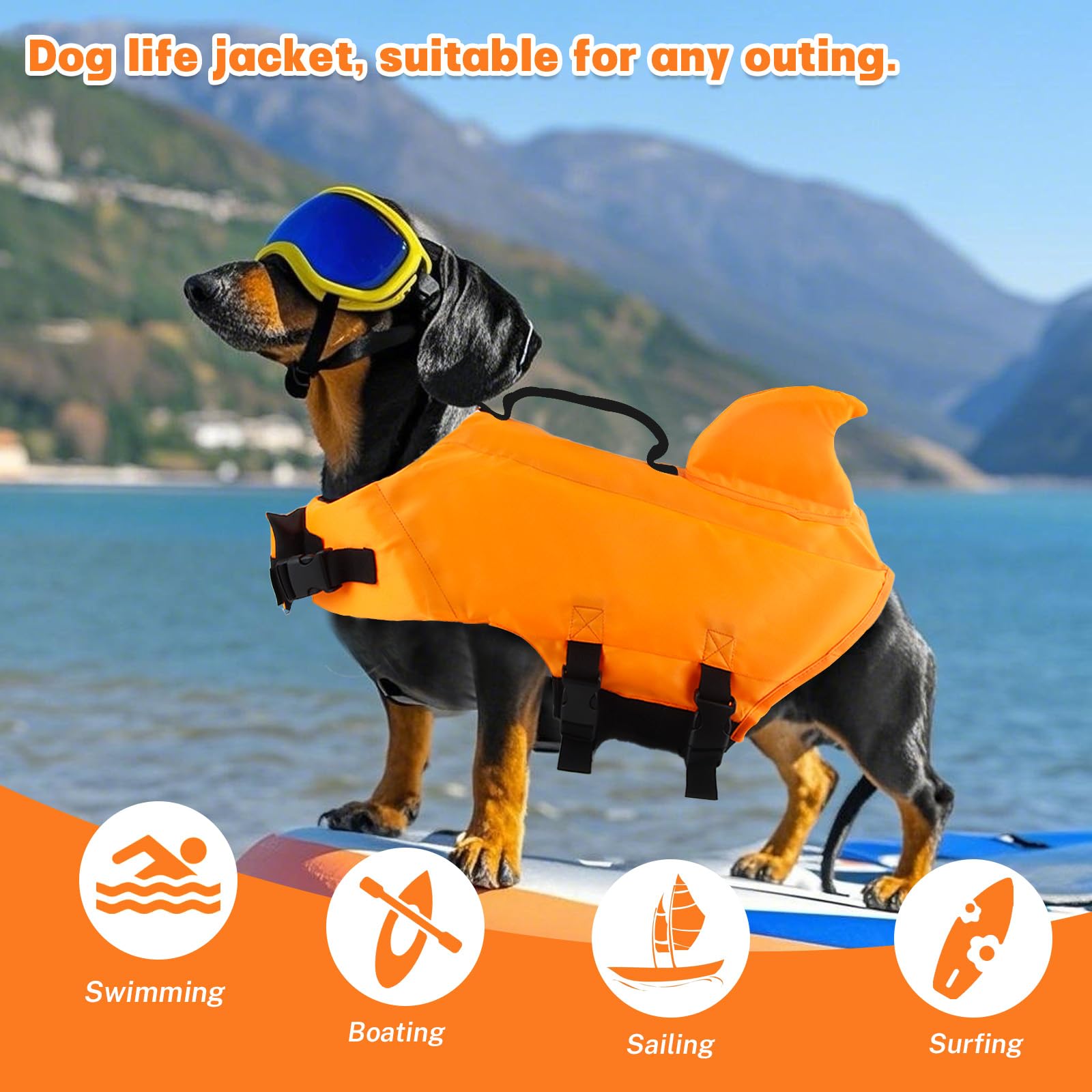 dellyy Giubbotto Salvagente Cane Taglia Media Life Vest per Surf Nuoto Passeggiate Campeggio (Arancione, L)
