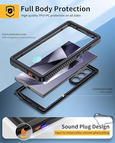 Miniatura 3 de Lanhiem Funda para Samsung Galaxy S24 Ultra, IP68 impermeable a prueba de polvo, protector de pantalla integrado, resistente cuerpo completo a