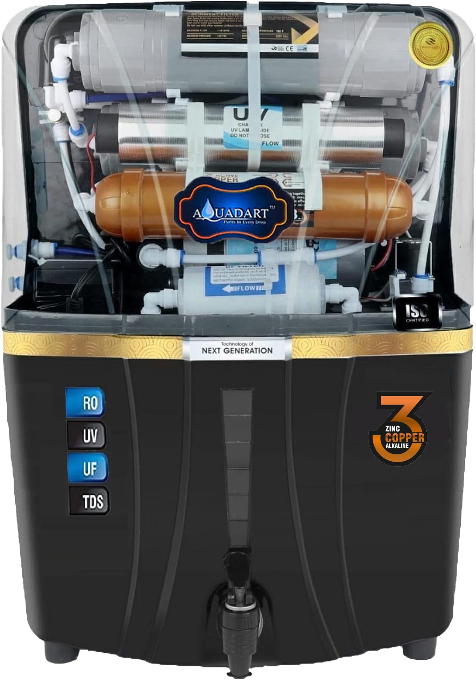 AquaDart Zinc RO Water Purifier RO + UV + UF + TDS Controler + Full Automatic With Goodness Of Copper 12L
