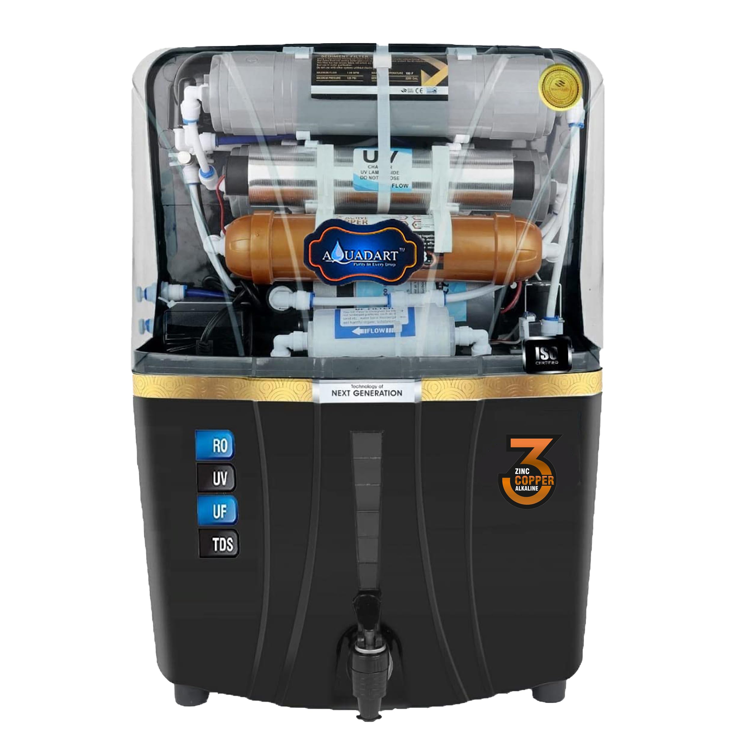 AquaDart Zinc RO Water Purifier RO + UV + UF + TDS Controler + Full Automatic With Goodness Of Copper 12L
