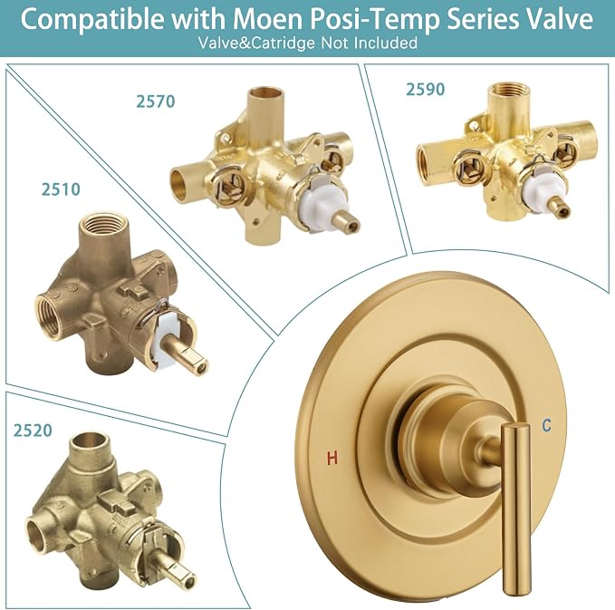 Kit de recambio para grifería de ducha Moen Gibson Posi-Temp (solo trim, válvula y cartucho no incluidos), manija de control de volumen y temperatura, acabado dorado cepillado miniatura 4