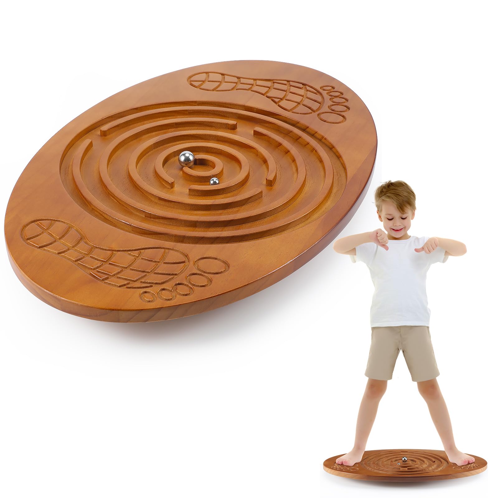JellyArch Wooden Balance Board with Maze Wobble Board with 2 Beads Rocker Balance Disk for Leg Workout, Exercise Training, Physical Therapy, Bodyweight Fitness, Skiing, Surfing, Skateboarding