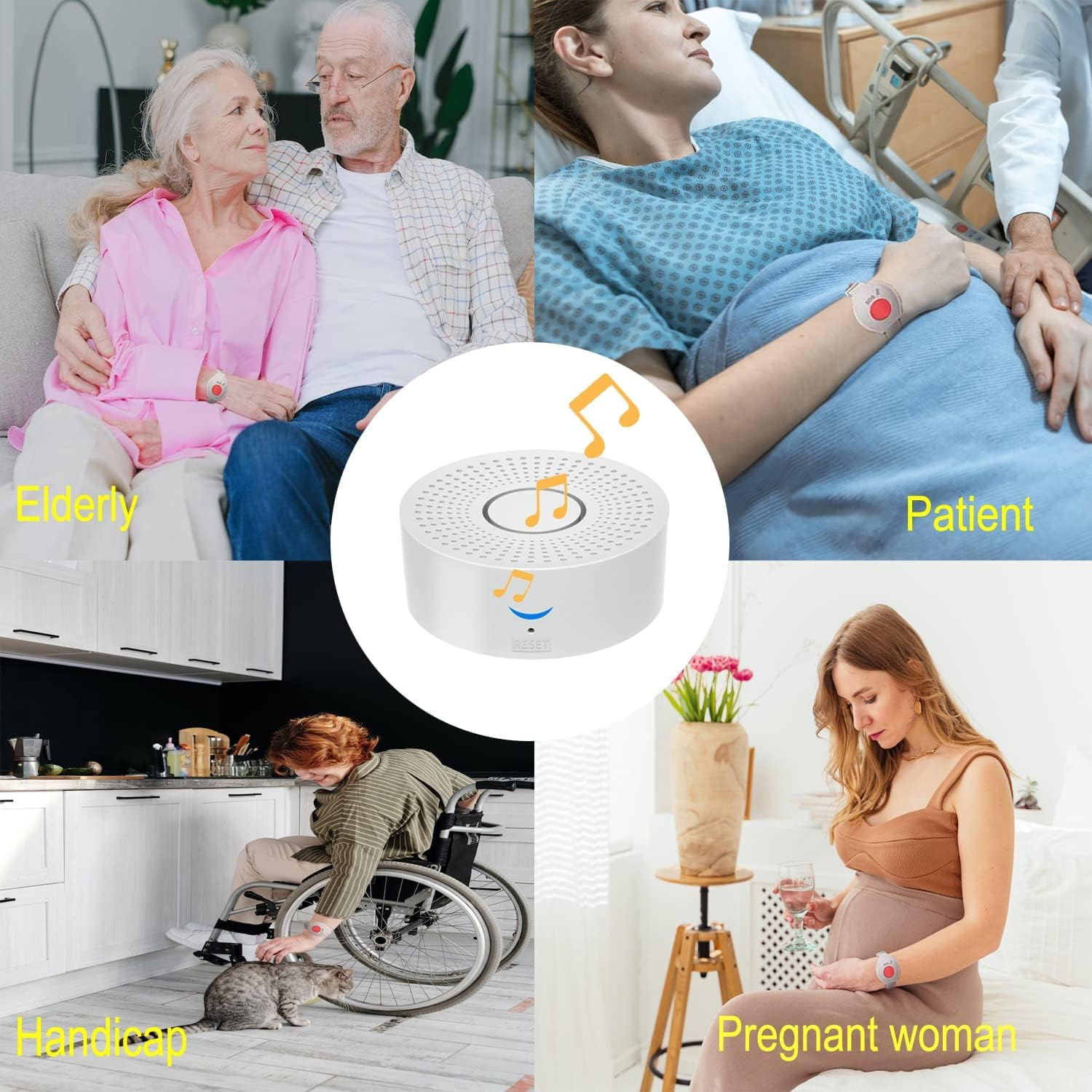 WiFi Alarm for Elderly/Patient/Disabilities, Personal Help Alert Panic Button Caregiver Pager System 1 Recever 1 Bracelet Call Button - Image 2