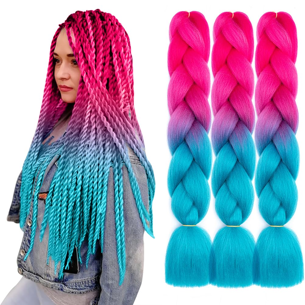 Braiding Hair,24 Inch 6 Packs Colorful Braiding Hair Extensions for Women Girl Ombre Synthetic High Temperature Jumbo Braid Hair for Crochet Braids