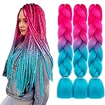 AFNOTE Ombre Braiding Hair,3 Pack 24 Inch Colorful Jumbo Braiding Hair Extension,Nature Synthetic Hair Extensions for Braids-Peach Pink to Lake Blue