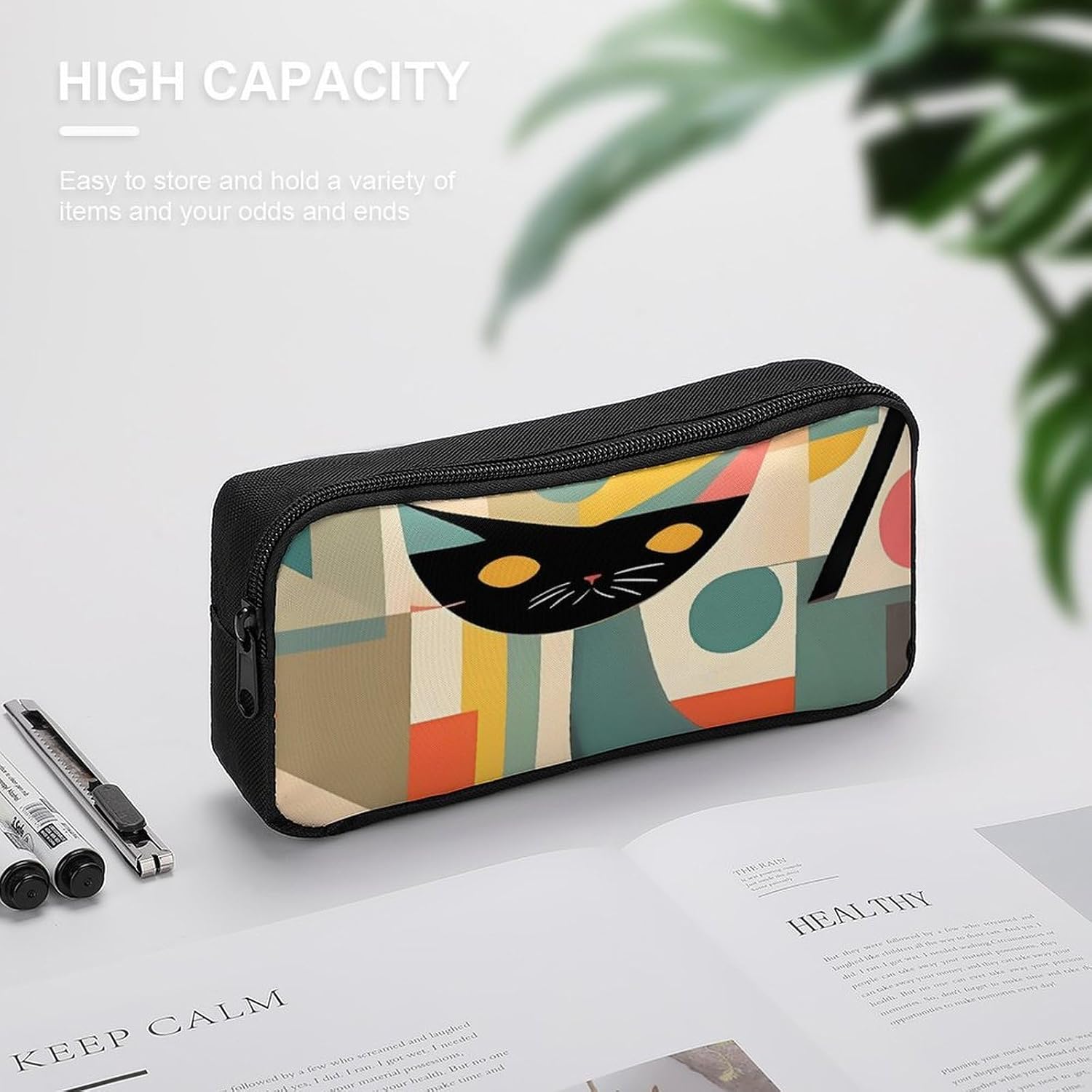 Mid-Century Modern Art Pencil Case Large Pencil Bag with Zipper image 4