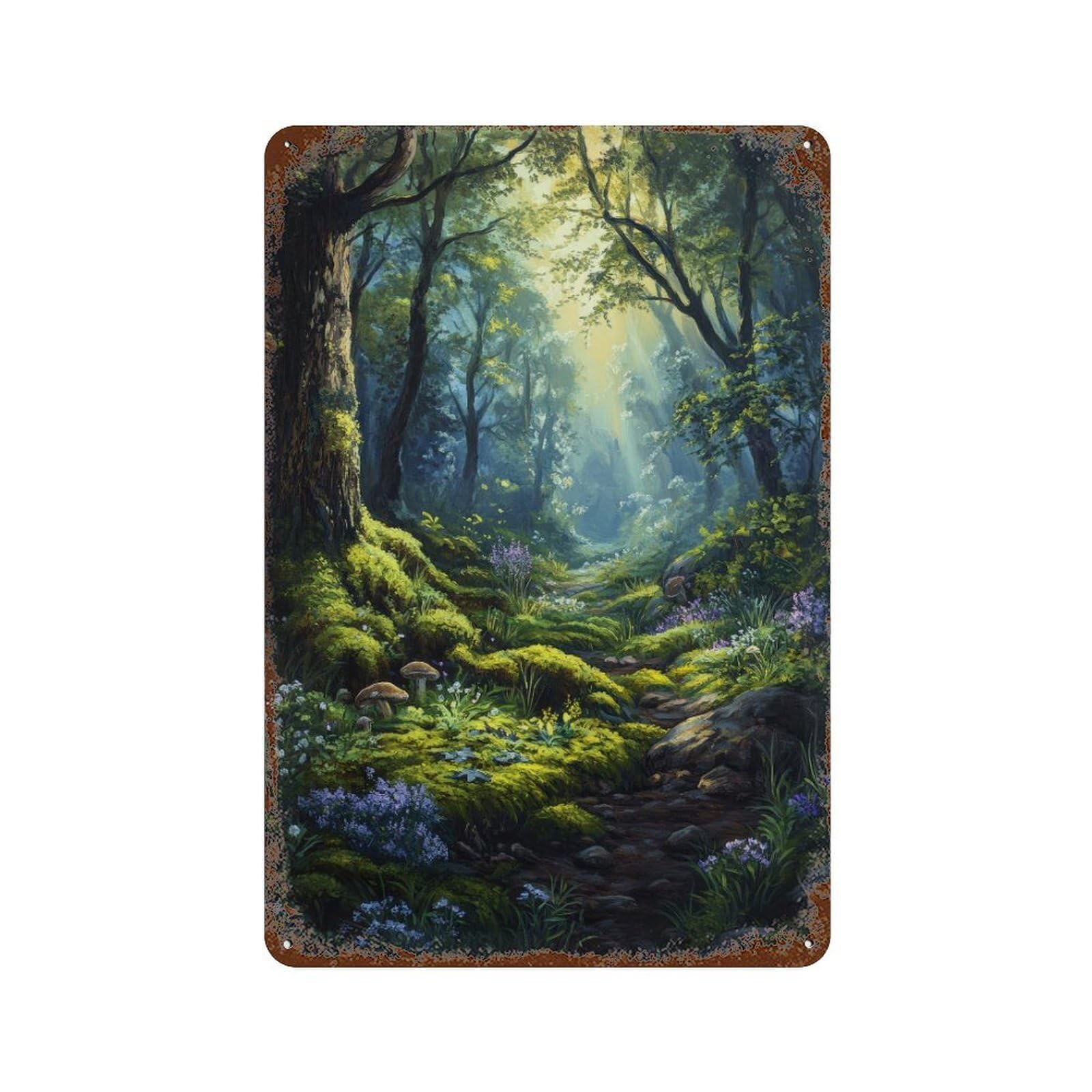 Mossy Grove Cottagecore Dark Academia Decor Antique Landscape Illustration Rustic Nature Vintage Wall Decor Art Metal Tin Poster Modern Home Decor Art Home Bar Shop Decorations Vintage Sign 30x20cm