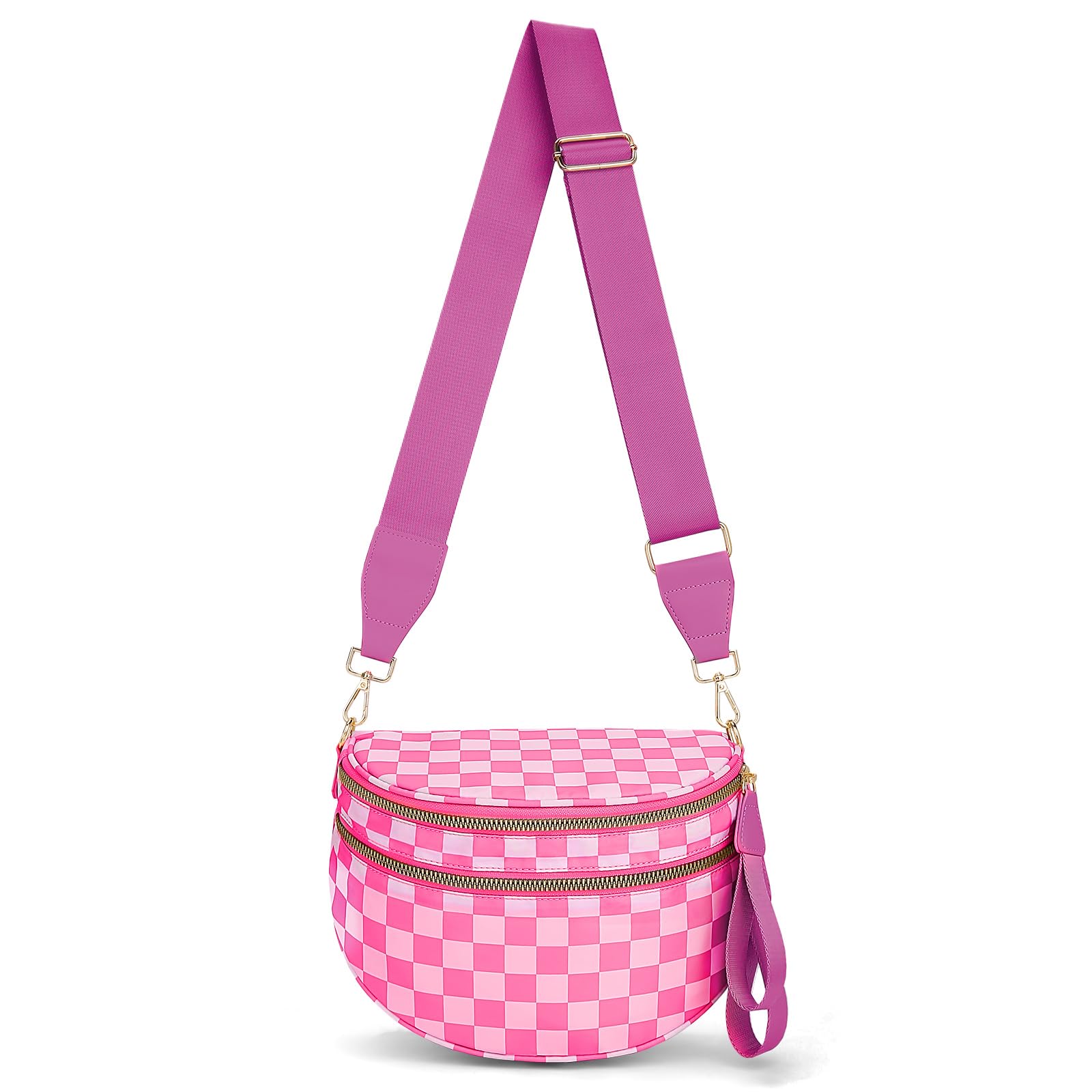 Lushandy Bum Bag Women's Checkered Crossbody Bag Nylon Cross Body Bags Plaid Mom Everyday Purse for Travel