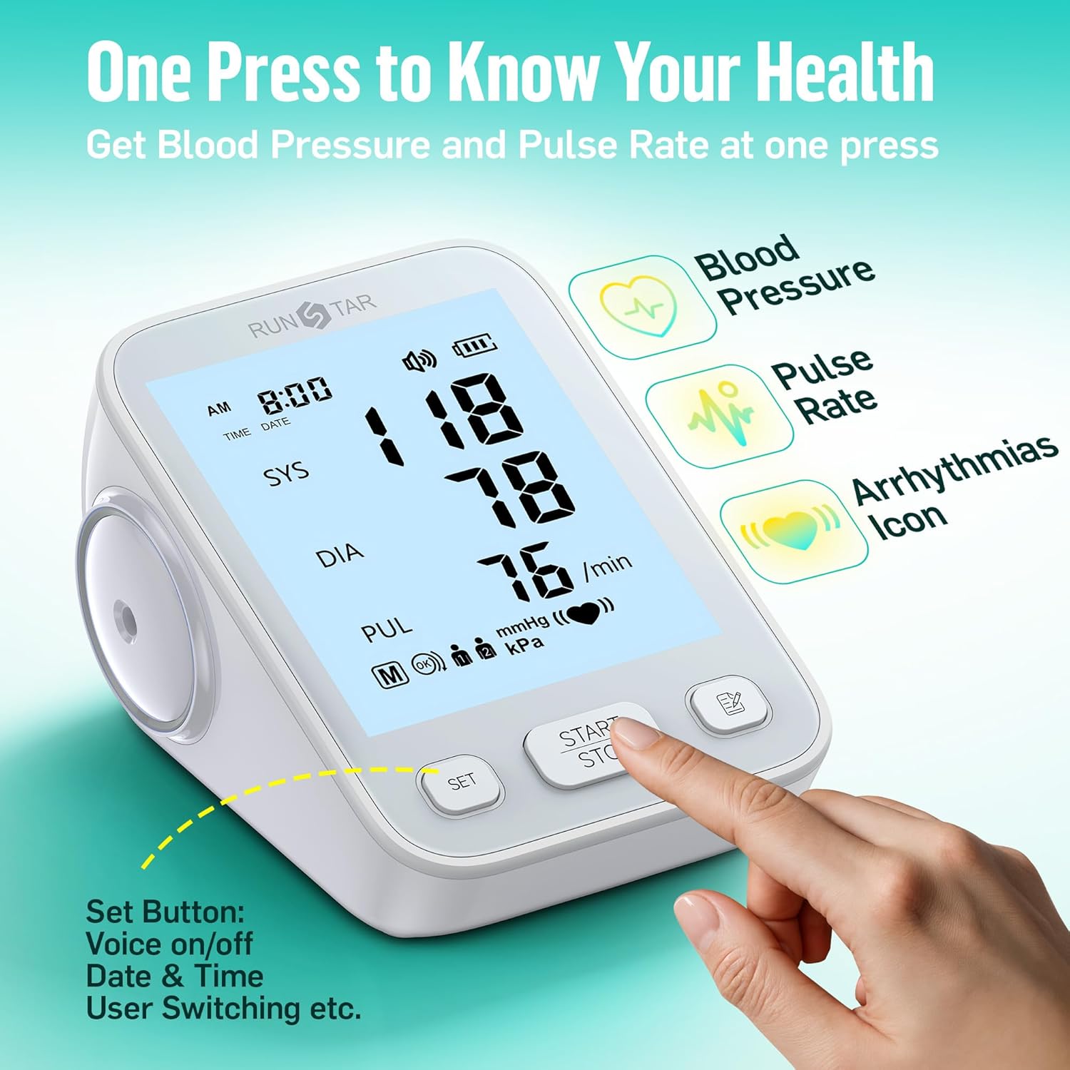 RunStar Upper Arm Blood Pressure Monitor with Wide Range Cuff (8.6'' - 16.5'') for Home Use FSA&HSA Eligible, Automatic Digital BP Machine with Storage Bag, 2x99 Reading Memory, Grey