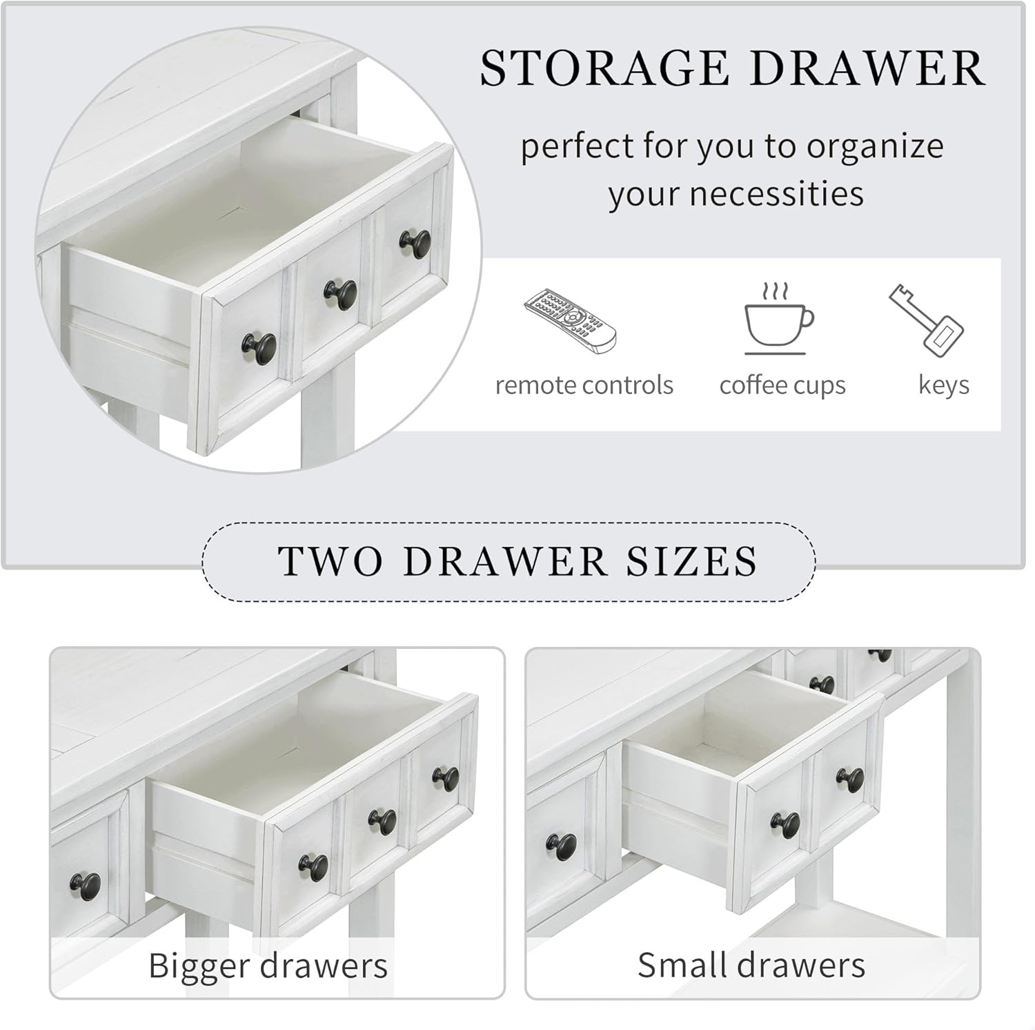 GDFStudio console table showing two sizes of drawers