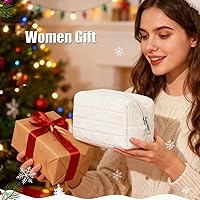 Vista 6 de Bolsa de maquillaje pequeña bolsa de cosméticos para mujeres y niñas, bolsas de maquillaje a cuadros Y2K, Blanco, Neceser