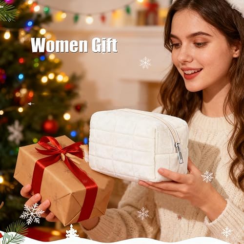 Miniatura 6 de Bolsa de maquillaje pequeña bolsa de cosméticos para mujeres y niñas, bolsas de maquillaje a cuadros Y2K, Blanco, Neceser