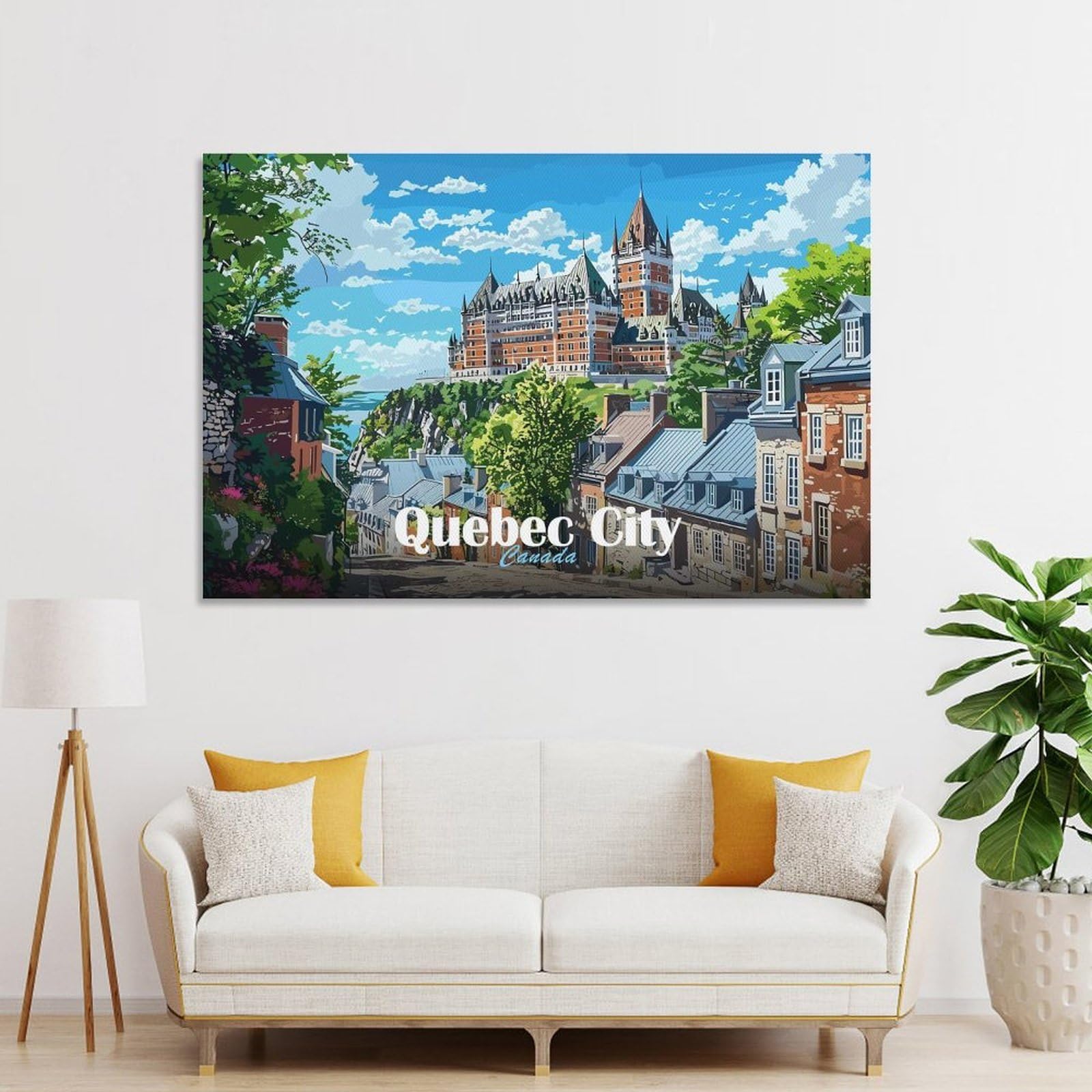Junmoney Unframe-Style-22-1 Canvas Wall Picture Quebec City Landscape, 20X30inch(50X75cm), For Bedroom, Lounge Or Dressing Area, Stylish Decor For A Restful Room Update