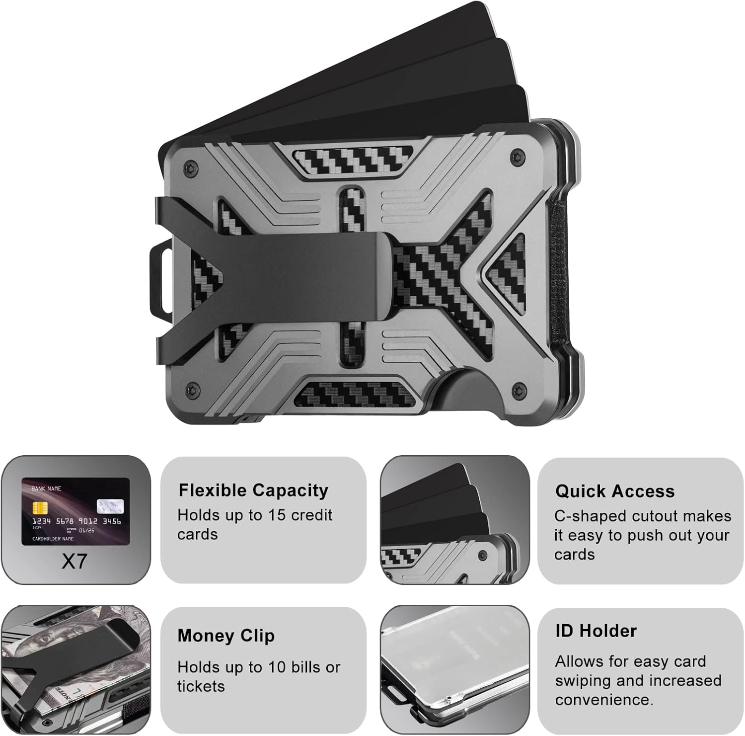 Minimalist Metal Wallet for Men with Clear Window ID Badge Holder, RFID Blocking Aluminum Card Wallets with Money Clip - Image 3