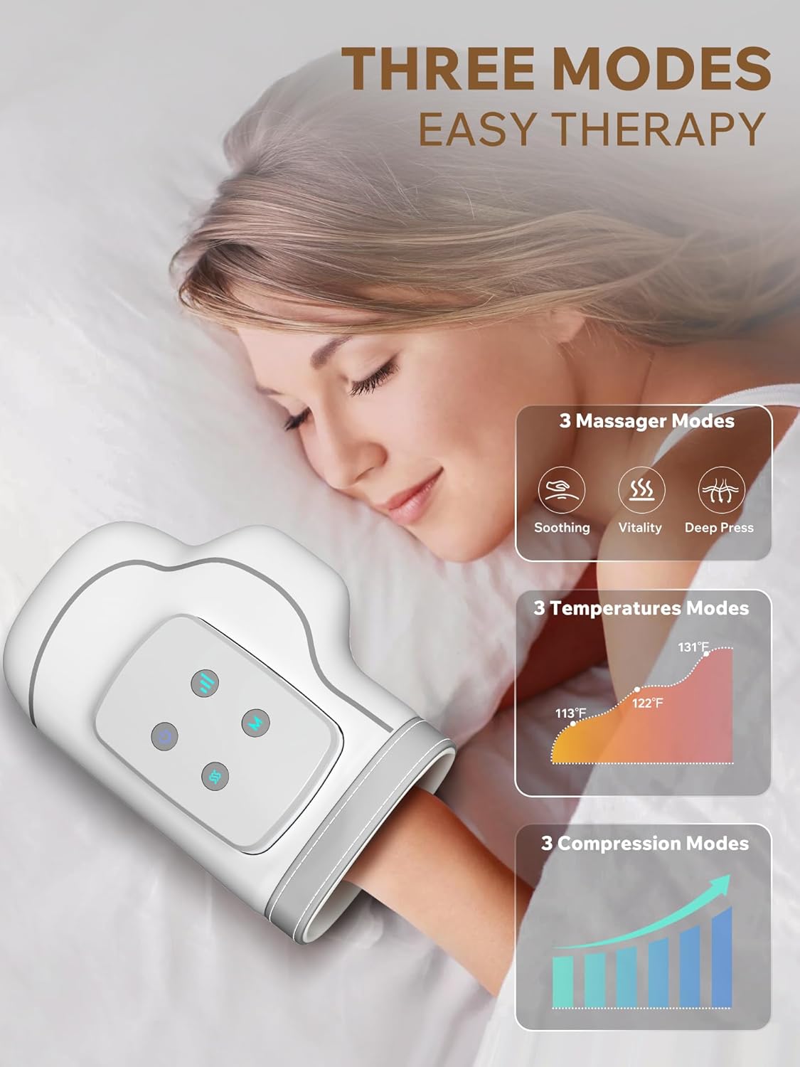 Cordless Hand Massager with Heat and Compression, 3 Adjustable Levels Therapy Heated Glove for Arthritis,Carpal Tunnel, & Wrist Pain, Hand Pain Relief, Gifts for Mom, Women & Adults