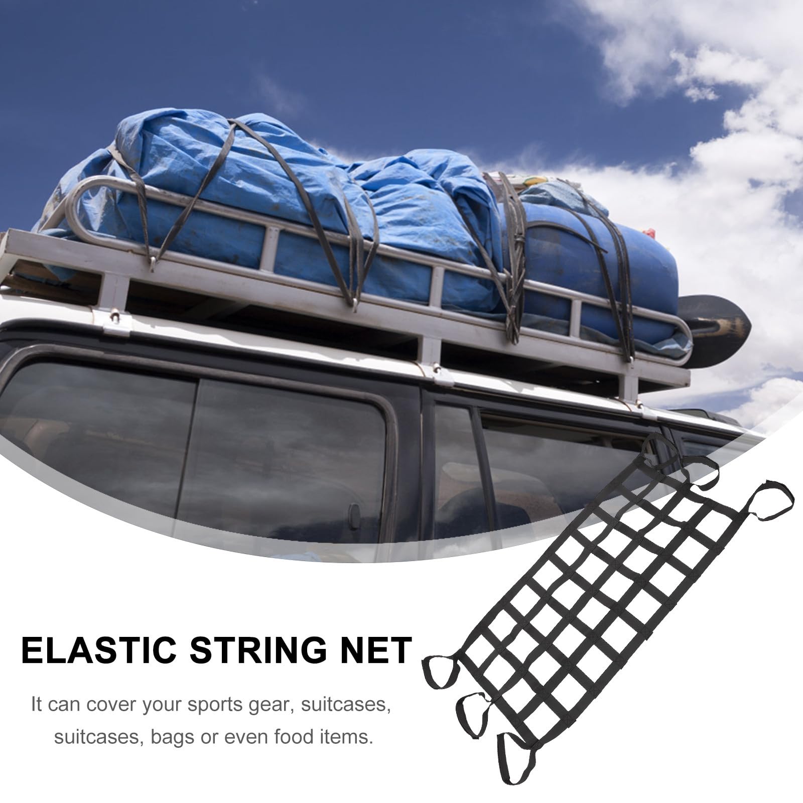Healvian Rete Portaoggetti per Auto e Camion Elastica in Nylon 8 Tasche, Rete da Carico per Bagagliaio e Portapacchi, Fissaggio Rapido per SUV e Veicoli Commerciali