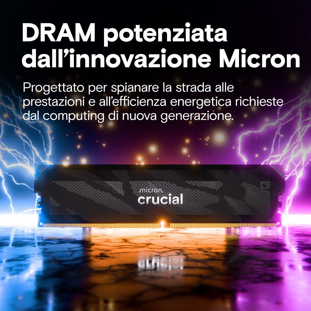 Crucial Pro RAM DDR5 32GB Kit (2x16GB) 6400MHz CL32, Overclocking Gaming, Memoria per Computer, Intel XMP 3.0 / AMD EXPO, Nero - CP2K16G64C32U5B
