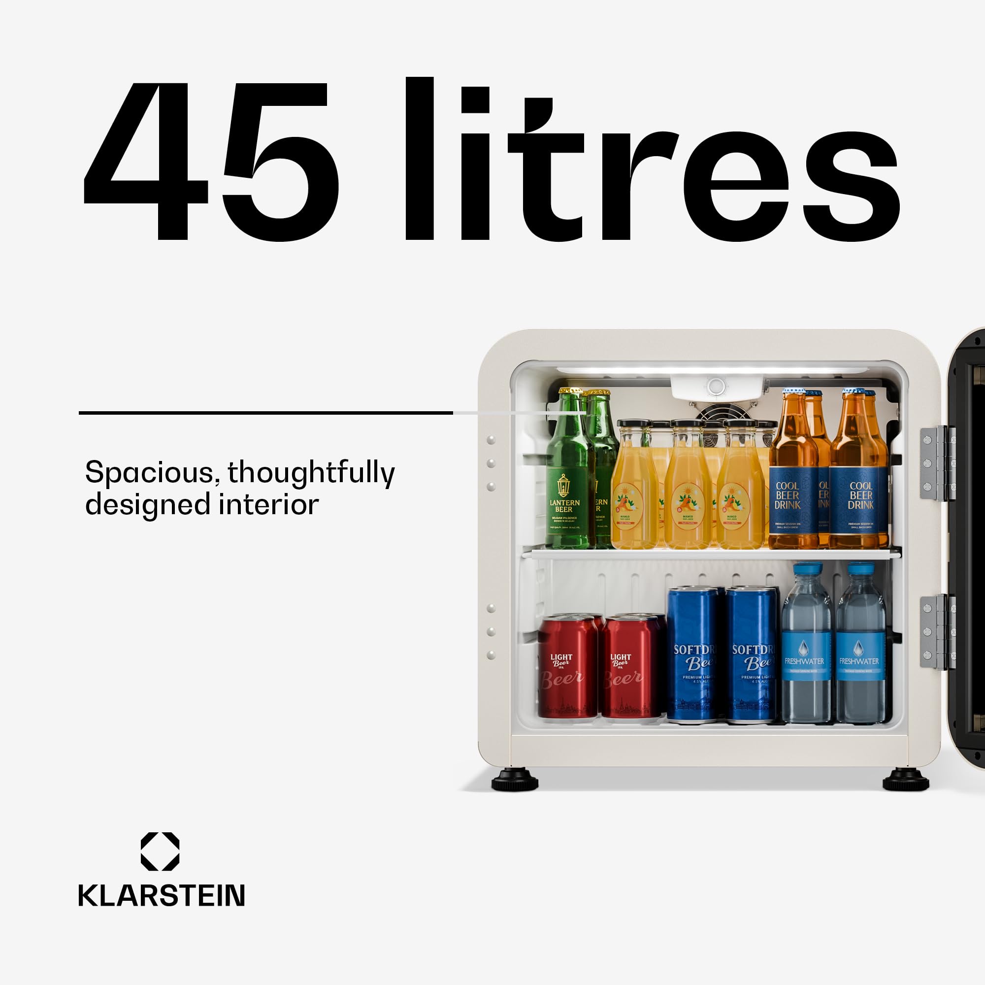 Klarstein Audrey Evo lodówka na napoje 45 l – lodówka na napoje ze szklanymi drzwiami, oświetlenie LED, regulacja temperatury 0–10°C, cicha praca