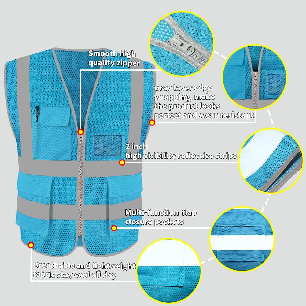 HYCOPROT High Visibility Mesh Safety Reflective Vest with Pockets and Zipper, Meets ANSI/ISEA Standards - Image 3