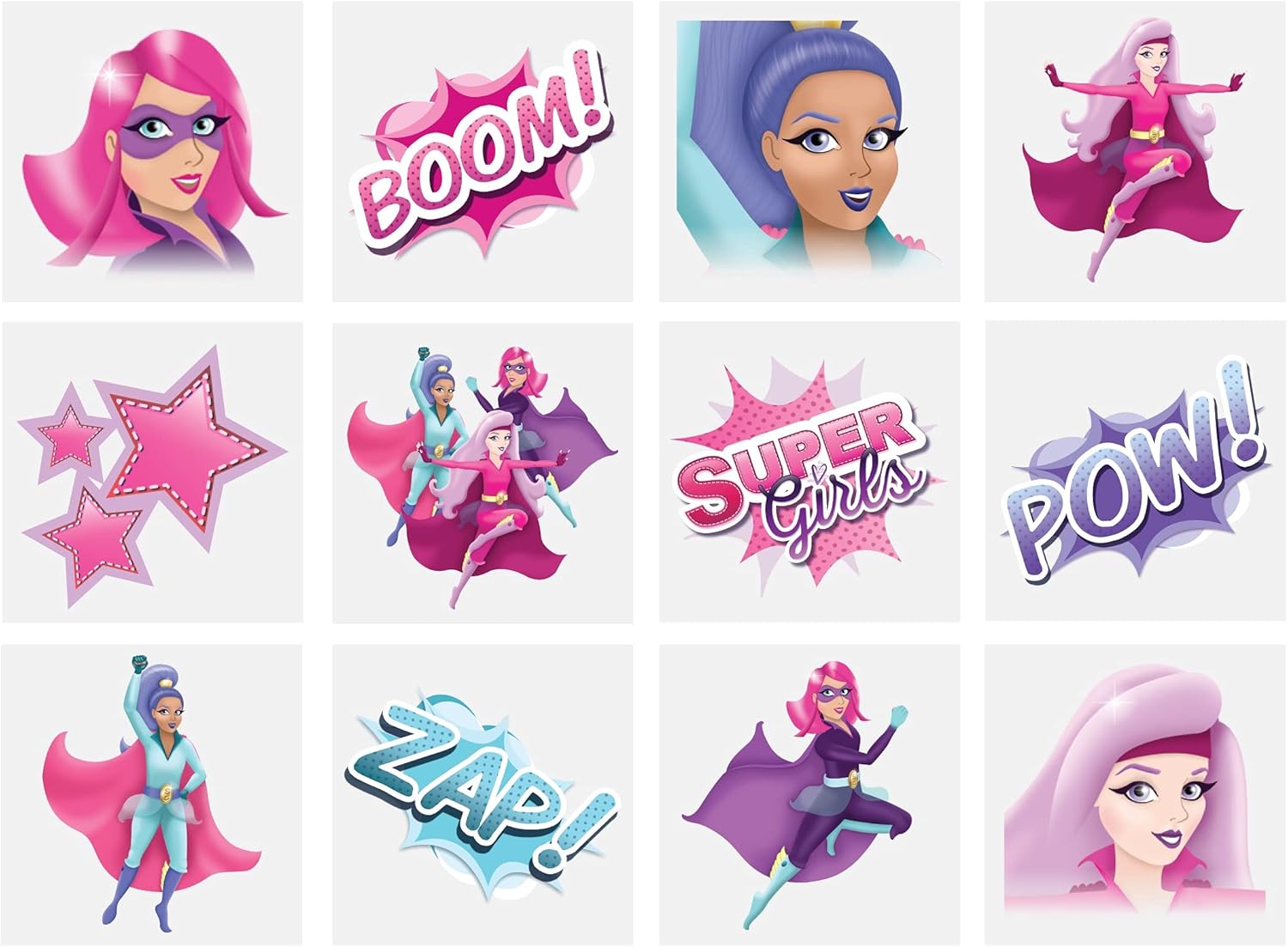 24 x Girls SUPER HERO Temporary Tattoos Children's Birthday Loot Party Bag Filler