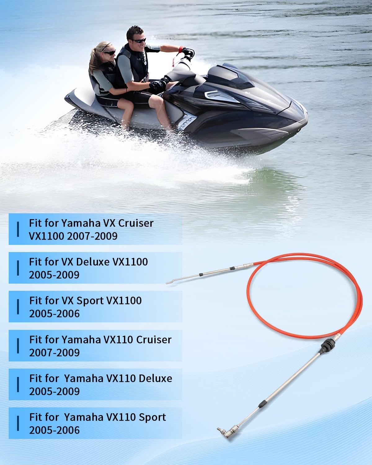 F1K-6149C-00-00 Reverse Control Cable Fit for Yamaha VX Cruiser VX1100 2007-2009, Fit for VX Deluxe VX1100 2005-2009, Fit for VX Sport VX1100 2005-2006