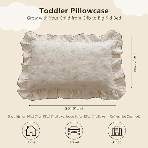 Vista 200 de BuLuTu Funda de almohada de muselina de algodón para niños pequeños, tamaño estándar, estampado de flores de Galsang, suave funda de almohada